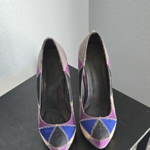 Patchwork High Heels - Purple, Blue, Black